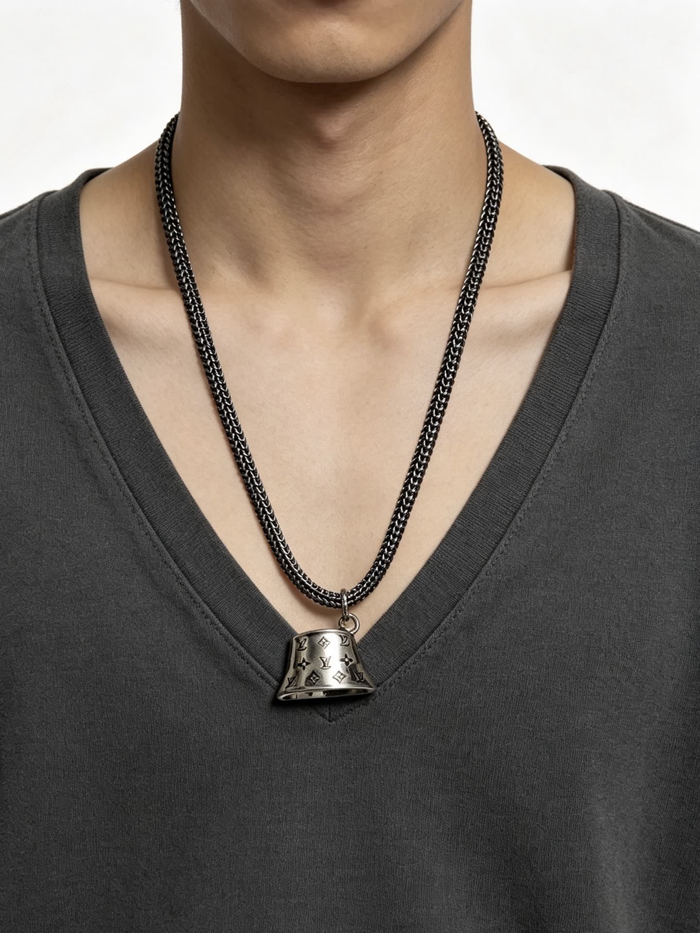 Louis Vuitton Silver Chain Necklace with Bell Pendant